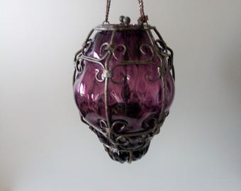 Venetian Candle Lantern - Purple Murano Glass