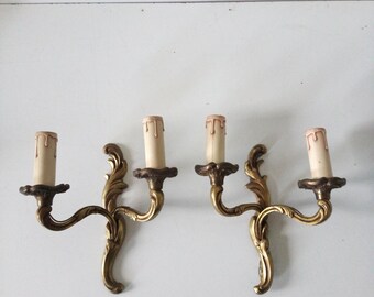 Pair of 2-light bronze wall lights - Baroque style