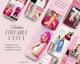 600Pink Fashion Social Media Instagram, Branding Kit, Clothing business brand, Editable Canva Templates - Instant Download