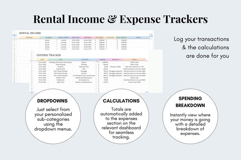 Rent Breakdown Example Rental Property Income & Expense Template, Income and Expenses Tracker ...
