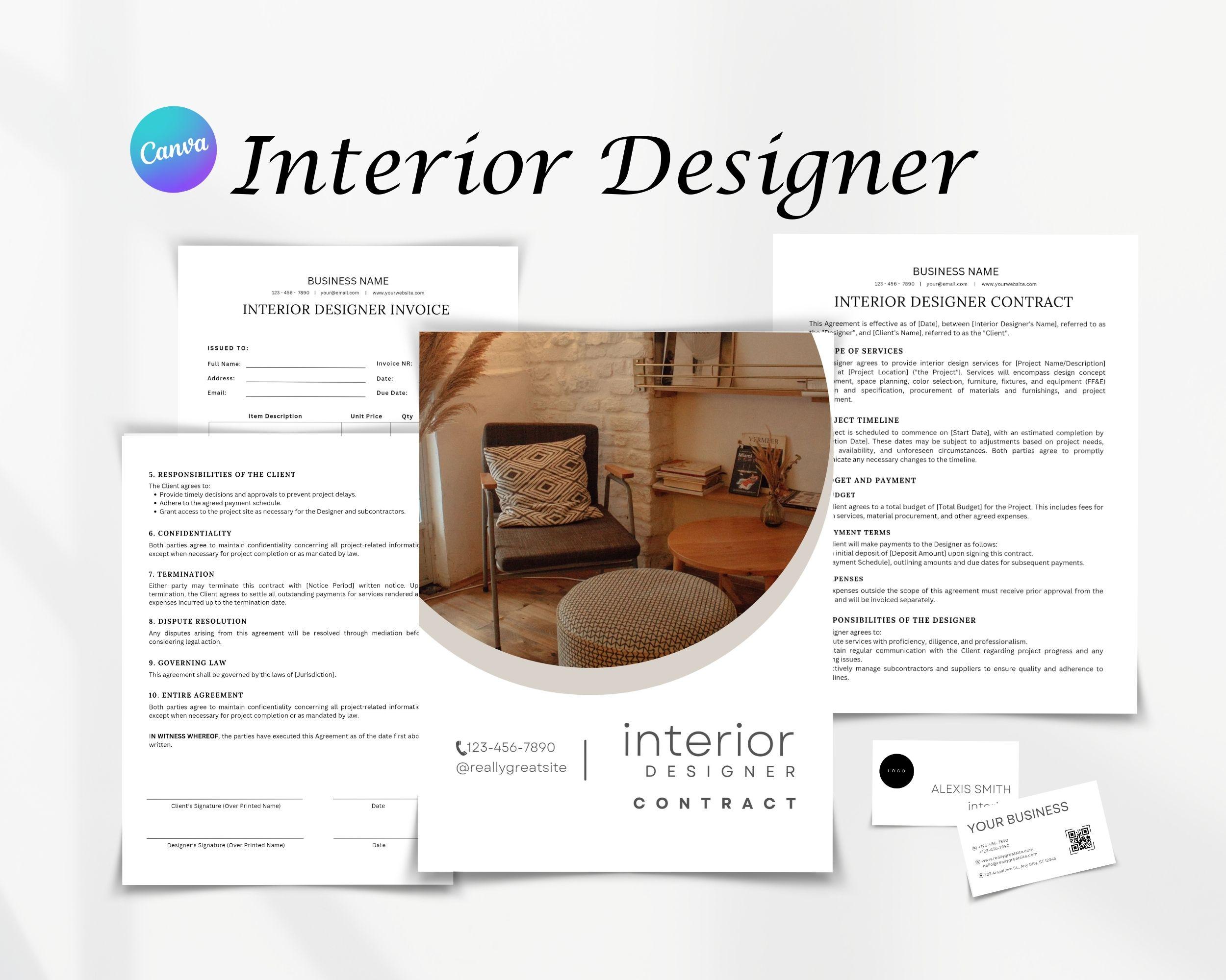 Interior Designer Client Contract Forms, Service Contract, Minimalist ...