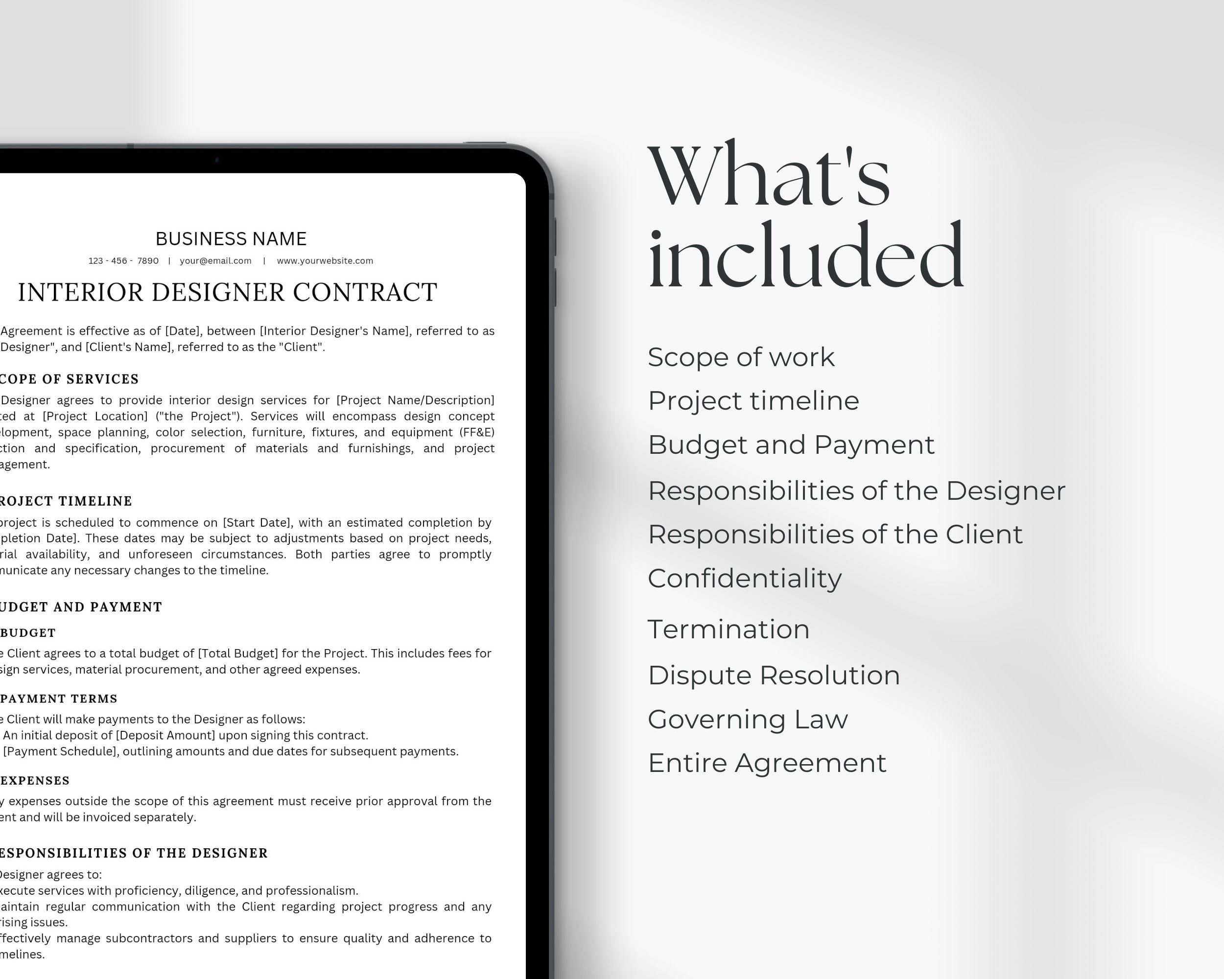 Interior Designer Client Contract Forms, Service Contract, Minimalist ...