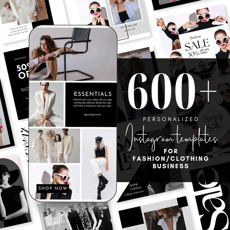 600black and White Fashion Social Media Instagram Editable Canva ...