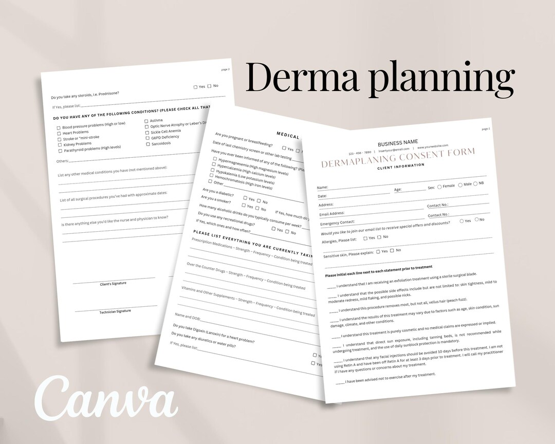 Derma Planning Forms, Client Consent Form, Invoice Template, Business ...