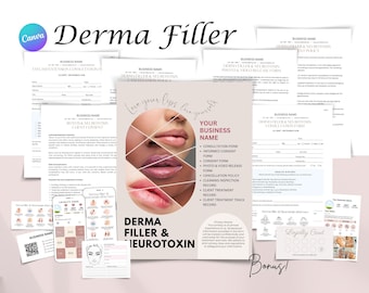 Relleno dérmico editable, Botox, formularios de consulta, formulario de consentimiento, consejos de cuidados posteriores, formularios de esteticista, plantillas de Canva editables