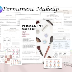 Formulaires modifiables de maquillage permanent, formulaire de consentement PMU, formulaires de réception client imprimables, cartes de suivi PMU, formulaires de salon de beauté, modèles Canva