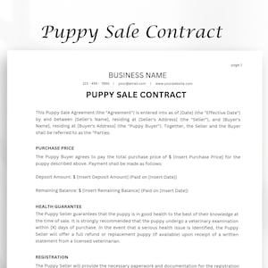 Afdrukbaar puppy-verkoopcontract, puppycontractformulier, verkoopcontract, puppycontractsjabloon, bewerkbare canva-sjablonen, digitale download