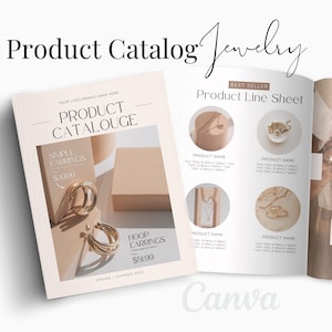 Product Catalogue, Beige Aesthetic Jewelry, Editable Canva Template, Jewelry Line Sheet Template Product Catalogue, Printable Pricing Guide