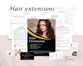 Formularios editables de extensiones de cabello, formulario de consulta, formulario de consentimiento del cliente, tarjeta de cuidados posteriores, plantillas de Canva