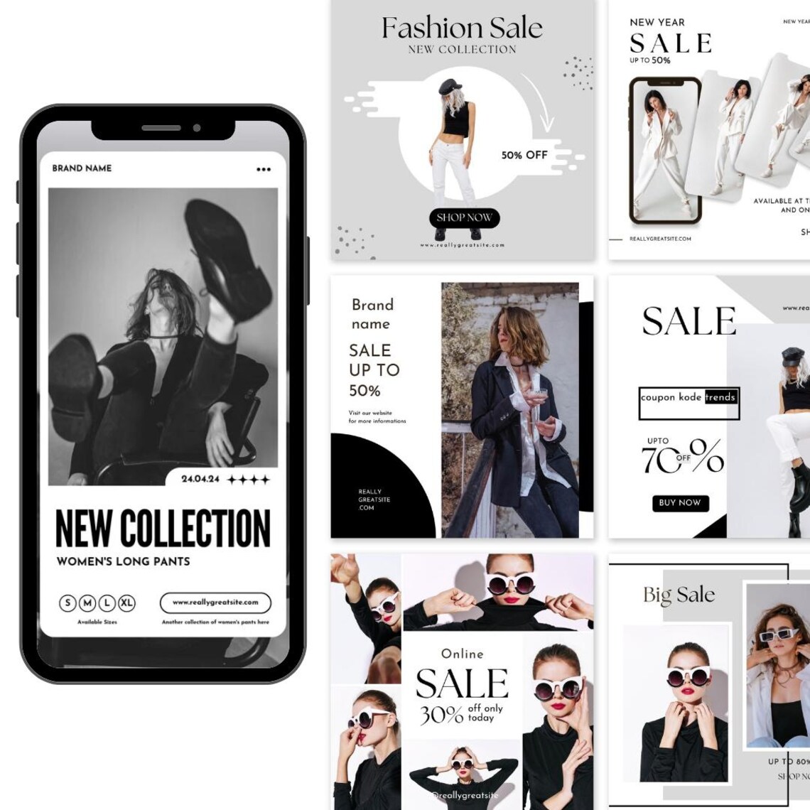 600black and White Fashion Social Media Instagram Editable Canva ...