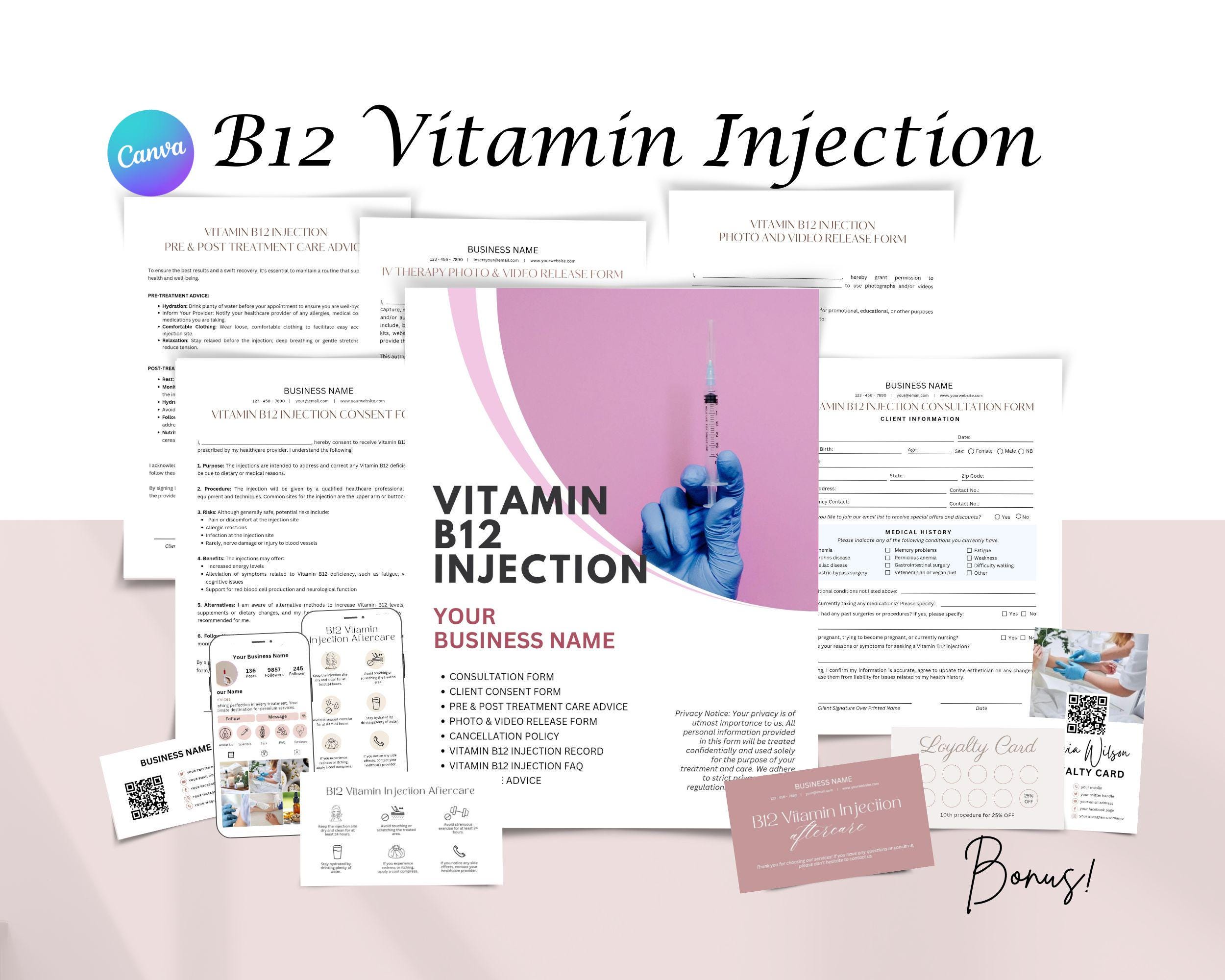 B12 Vitamin Injection Form, Consultation Form, Client Consent Form, Loyalty  Card, Business Card, Editable Canva Templates, Aftercare Card - Etsy Canada
