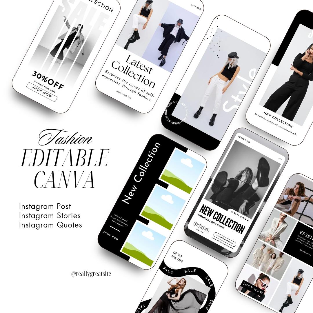 600black and White Fashion Social Media Instagram Editable Canva ...