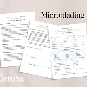 Formulaires de microblading, formulaire de consentement du client, modèle de facture, carte de visite, modèles Canva modifiables