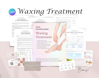 Formularios de tratamiento de depilación, formulario de consulta, formulario de consentimiento del cliente, tarjeta de cuidados posteriores, plantillas editables de Canva