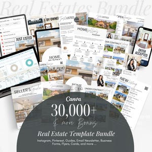 Editable Real Estate Template Bundle, Canva Bundle, Canva Templates, Instagram Templates, Guide, Checklist and Newsletter, Realtor Templates
