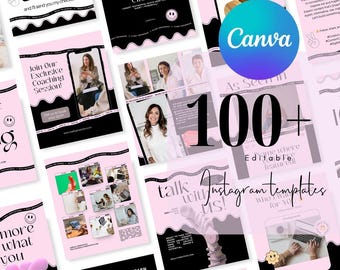 100 Pink Vibe Social Media Instagram, Instagram Highlights, Personal Coach Product Marketing Branding, Editable Canva Templates 1980x1350