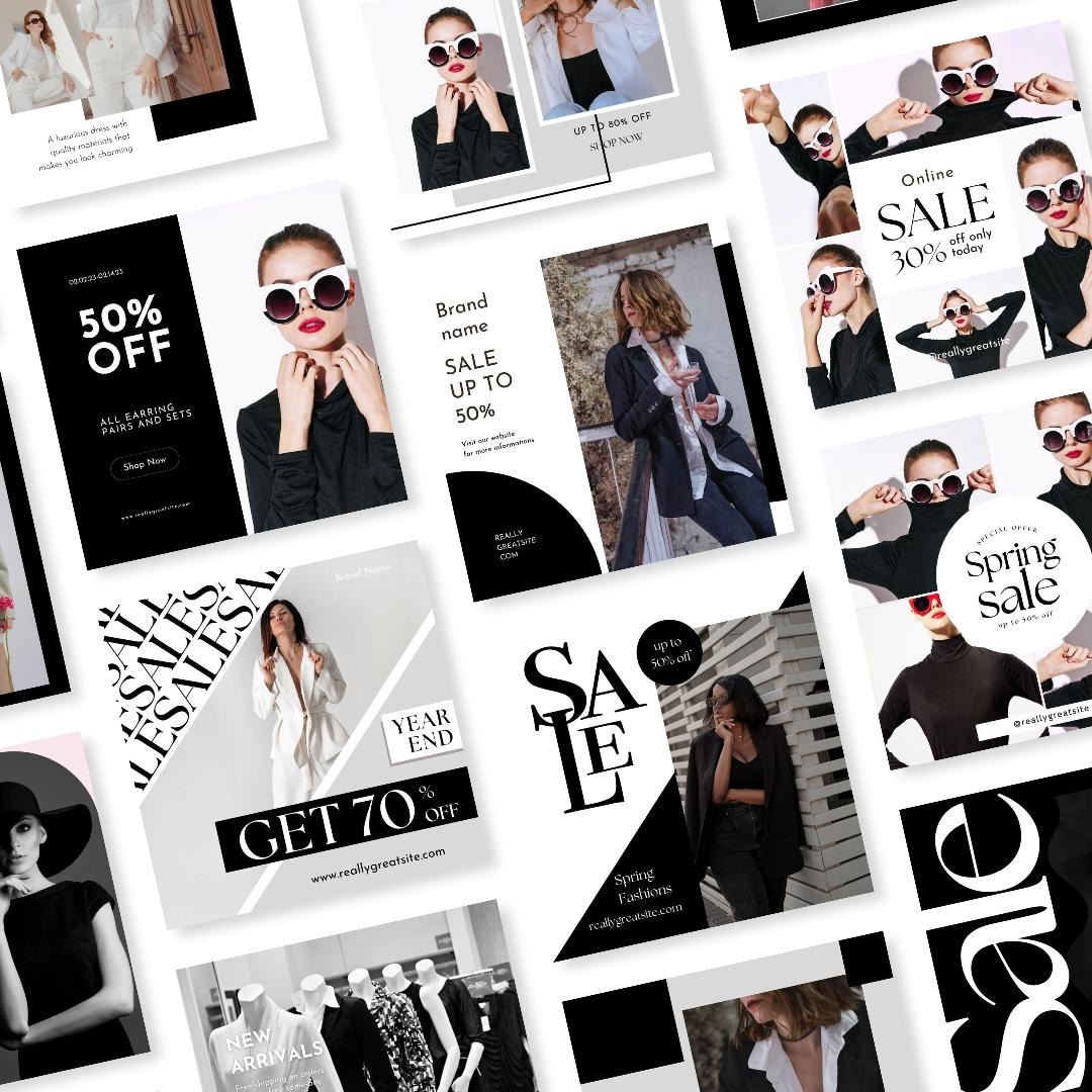 600black and White Fashion Social Media Instagram Editable Canva ...