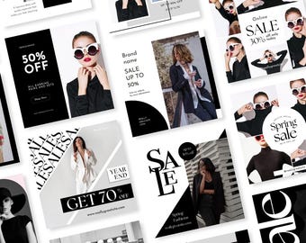 600Black and White Fashion Social Media Instagram Editable Canva Templates - Instant Download