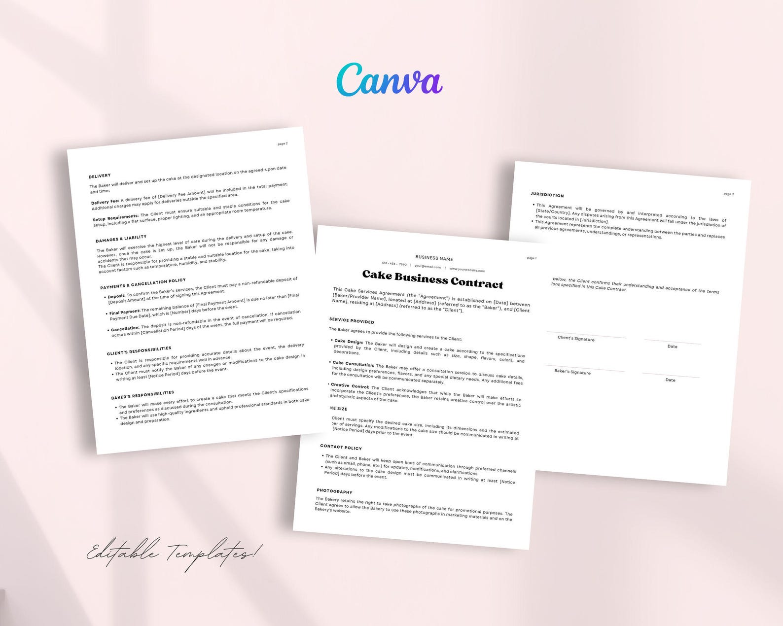 Cake Contract Printable, Contract Form, Order Form, Business Signs ...