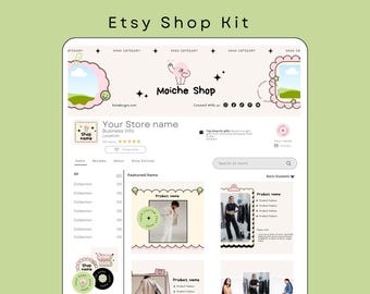 Etsy Mochie Shop Kit Bundle, Editable Canva, Etsy Banner Templates, Product Listing Photos Mockup, Etsy Cute Store Branding Kit, Etsy Seller