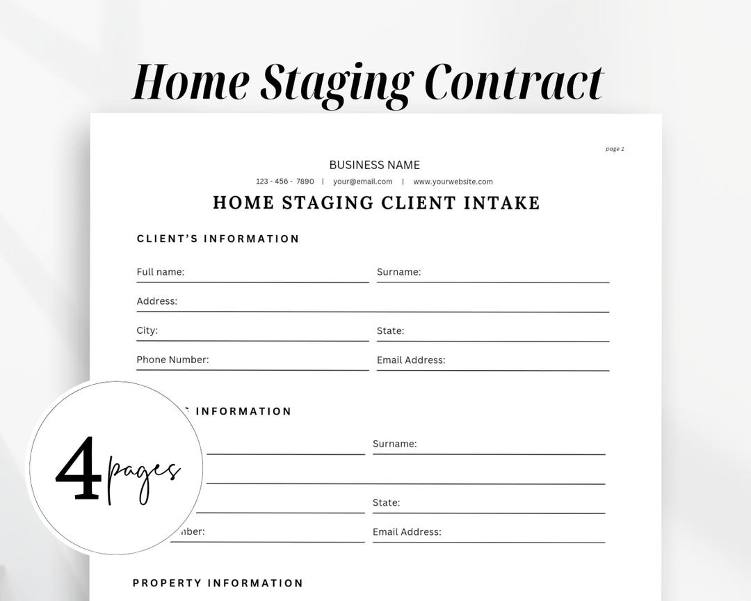 Home Staging Client Intake Form, Contract Printable Form, Business ...