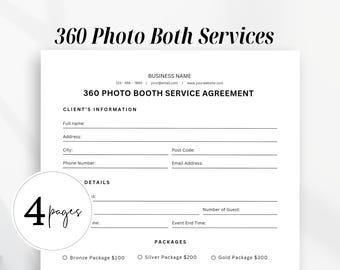 360 Photo Booth Contract Form, Service Agreement, Contract Printable form, Business Contract Form, Editable Canva templates