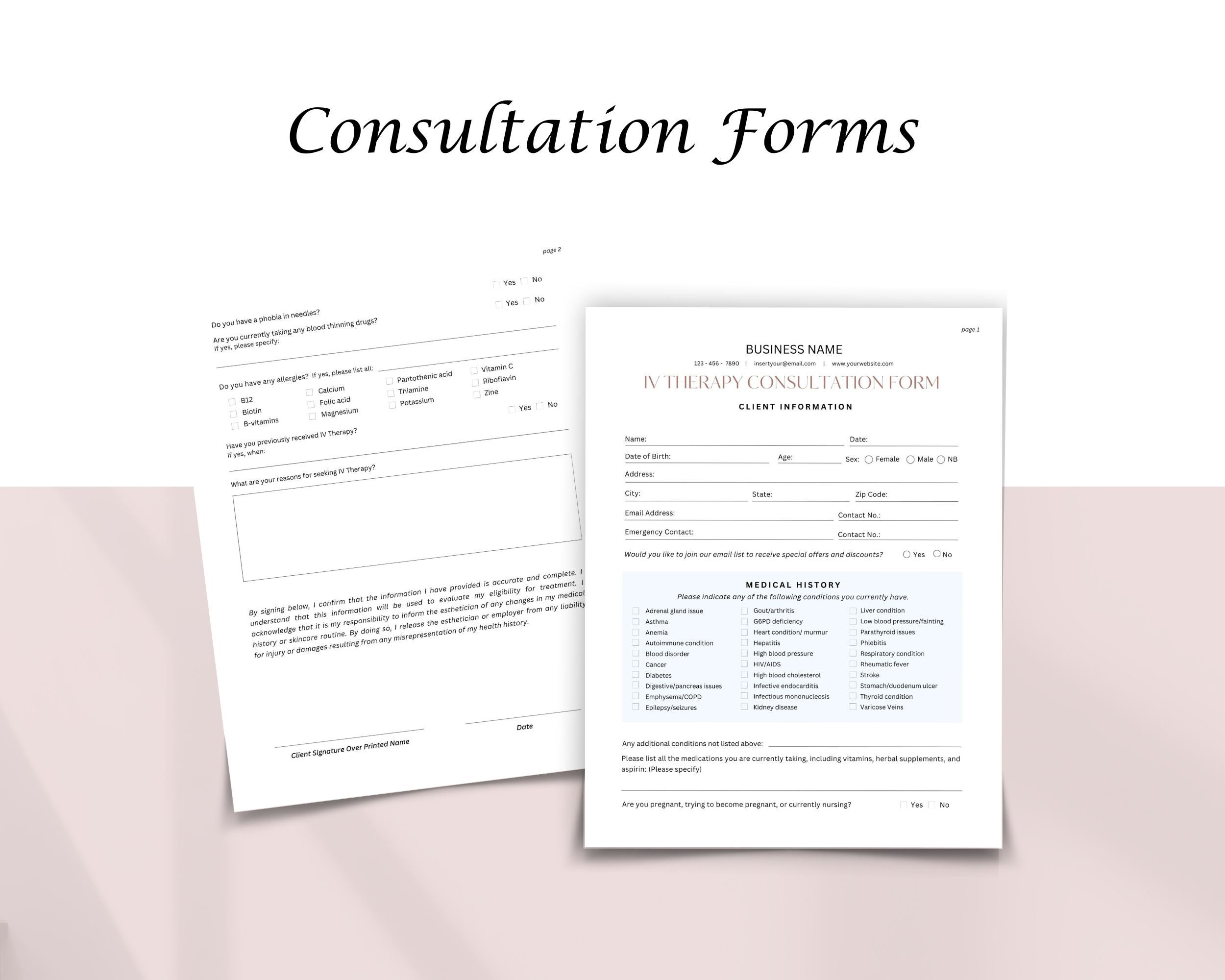 Editable IV Therapy Consent Intake Forms Bundle, Intravenous Therapy ...