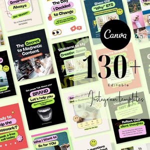 130+  Social Media Instagram Post, Coach Post, Instagram Marketing, Editable Canva Coaching Template, Colorful Social Media Green Neon
