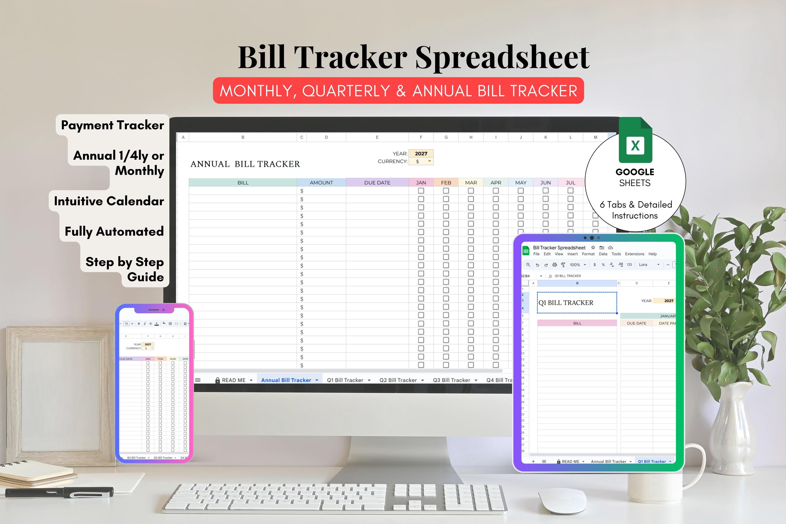 Bill Tracker Spreadsheet Template,   Monthly Bill Planner Bill Payment Dashboard Personal Finance Financial Planner, Google Sheets