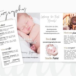 Photography Trifold Template, Photographer welcome packet guide, Photography Flyer, Newborn Photography, Editable Canva Template PTD2