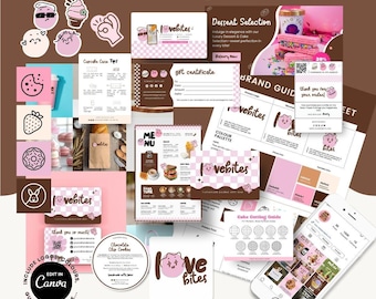 Editable Bakery Branding Kit: Pink Cafe Theme, Canva Template