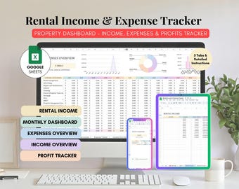 Rental Property Income & Expense Template, Income and Expenses Tracker, Profit Tracker, Rental Property Management, Google Sheets - 5 tabs