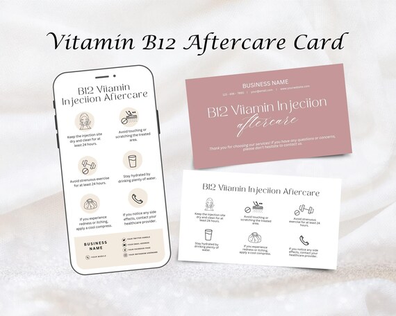 B12 Vitamin Injection Care Card, Aftercare Card Template, Care Card, Printable Small Business Care Card, Editable Canva Templates - Etsy B12 Vitamin Injection Care Card, Aftercare Card Template, Care Card, Printable Small Business Care Card, Editable Canva Templates - Etsy