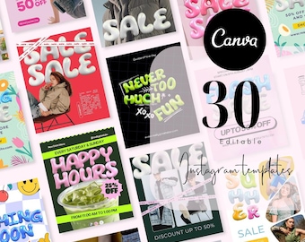 30 lebendiger Pop Bunt Social Media Instagram Post, Personal Brand Kit, bearbeitbare Canva Coaching Vorlagen