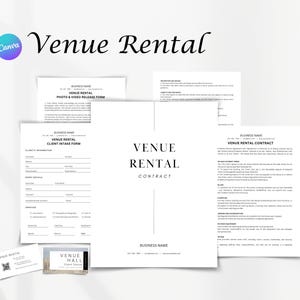 Puede incluir: Un conjunto de cuatro documentos imprimibles en blanco y negro para el alquiler de un local. Los documentos incluyen un formulario de autorización de fotos y vídeos, un formulario de admisión de clientes, un contrato y un contrato de alquiler de local. Los documentos tienen el texto "Alquiler de local" y "Contrato".