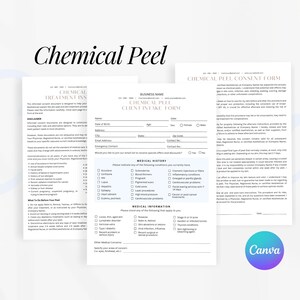 Formulaires de peeling chimique, formulaire de consentement du client, modèle de facture, carte de visite, modèles canva modifiables