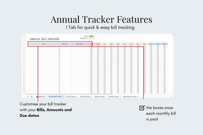 Bill Tracker Spreadsheet Template, Monthly Bill Planner Bill Payment ...