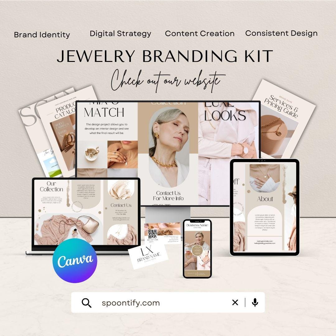 Jewelry Branding Kit, Brand Stationary Bundle, Beige Aesthetic