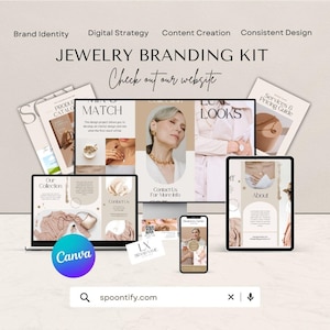 Jewelry Branding Kit, Brand Stationary Bundle, Beige Aesthetic Jewelry kit, Editable Canva Template, Branding kit for jewelry business