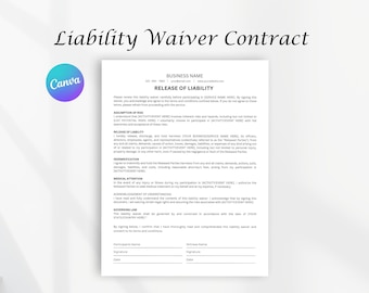 Plantilla de exención de responsabilidad general, acuerdo de formulario de responsabilidad, formulario de exención de exención de responsabilidad, plantillas editables de Canva