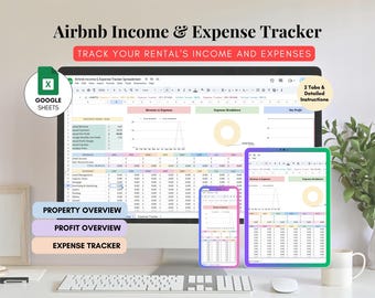 Rental Property Income & Expense Template, Income and Expenses Tracker, Rental Property Management, Airbnb Spreadsheets, Google Sheets