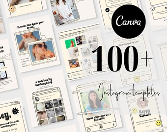 100 ramek retro do mediów społecznościowych na Instagramie, budowanie marki osobistej, marketing na Instagramie, budowanie marki osobistej, edytowalne szablony coachingowe Canva