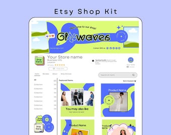 Etsy Glowaves Shop Kit Bundle, bearbeitbare Canva, Etsy Banner, Produktliste für digitale Kleidung, Etsy Store Branding, Etsy Verkäuferkit
