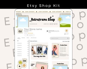 Etsy Shop Kit Bundle, Editable Canva, Etsy Banner Templates, Product Listing Photos Mockup, Etsy Retro Drawn Store Branding Kit, Etsy Seller