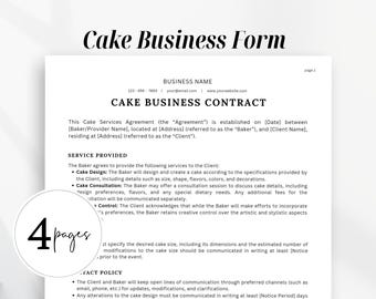 Wedding Cake Contract Form, Cake Contract Printable form, Business Contract Form, Editable Form Template, Editable Canva templates