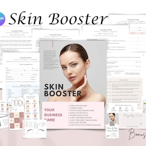 Bearbeitbare Kosmetikerin-Formulare, Skin Booster-Vorlagen, Aftercare-Karte, Kundenaufnahmeform, bearbeitbare Canva-Vorlagen