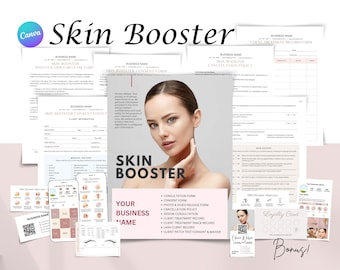Formularios de esteticista editables, plantillas de refuerzo de piel, tarjeta de cuidados posteriores, formulario de admisión de clientes, plantillas de Canva editables