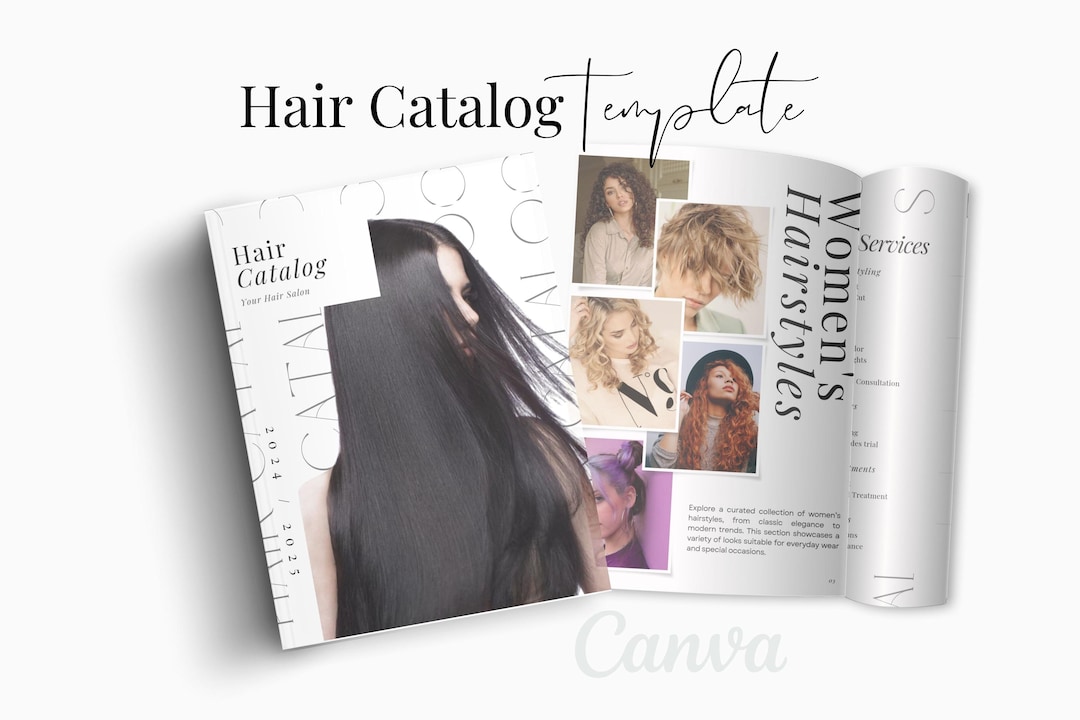 Hair Catalog Canva Template, Product Catalogue, Hair Salon Guide