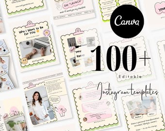 100 uroczych szablonów Mochie do mediów społecznościowych na Instagramie, marketingu na Instagramie, budowania marki osobistej i edytowalnych szablonów Canva Coaching