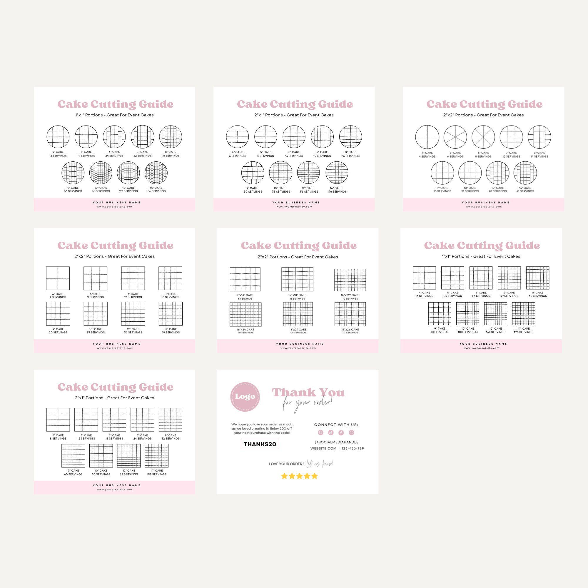 Cake Cutting Guide Card Printable, Editable Canva Template, Bakery ...